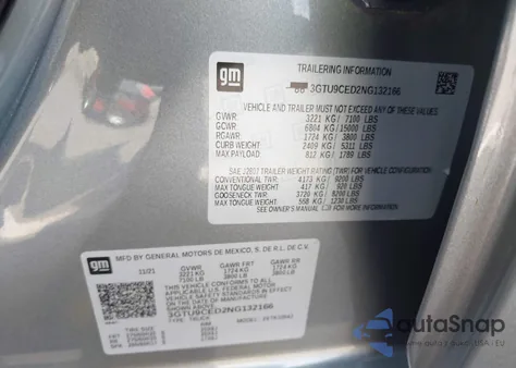 2022 GMC Sierra 1500 Limited 4Wd Short Box Elevation z USA, uszkodzony, nr VIN 3GTU9CED2NG132166